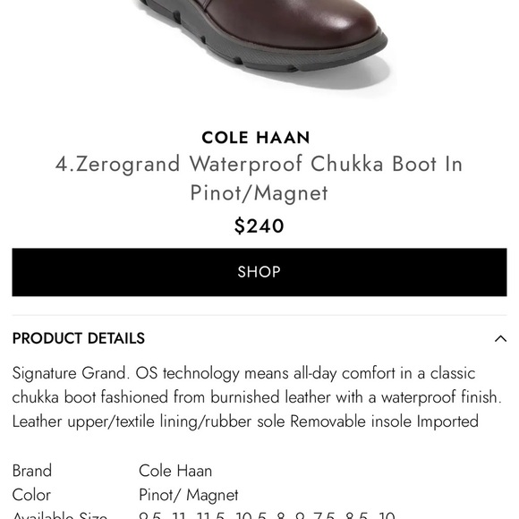 Cole Haan Men's Zerogrand Waterproof Chukka Boot - Pinot/Magnet - Picture 1 of 10